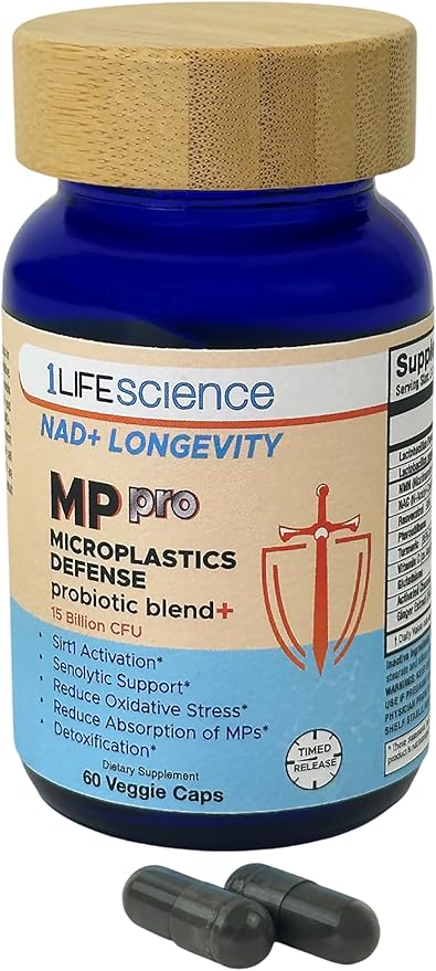 1LifeScience NAD+ Longevity Microplastics Defense Support Supplement – Probiotic Blend with NMN – Supports Digestive & Cellular Health – cGMP Made in USA – 60 Veggie Capsules