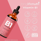 LongLifeNutri Vitamin B1 Liquid Drops - Thiamine Mononitrate Organic Supplement for Energy and Nerve Health, Fast Absorption, 4 FL OZ, 5-Month Supply, Lab Tested, Made in USA