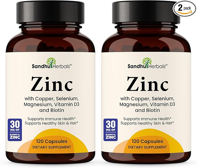 Zinc 30mg With Copper, Selenium & Vitamin D3 | 240 Capsules | Magnesium, Vitamin B6, Biotin | Absorbable Zink Supplements for Men & Women | Chelated Zinc for Immune Health, Skin, Hair, & Nails Support