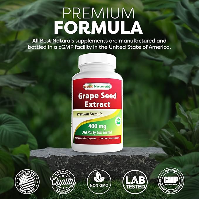 Best Naturals Grape Seed Extract 400 mg Veggie Capsule, 120 Count