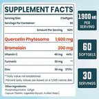 Liposomal Quercetin Phytosome, Quercetin with Bromelain, Zinc & Vitamin C, Bioactive Phytosome Complex, 20X Higher Absorption - 60 Softgels