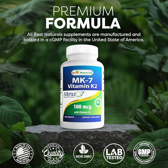 Best Naturals Vitamin K2 (MK7) with D3 Supplement Bone and Heart Health (5000 IU Vitamin D3 & 100 mcg Vitamin K2 MK7), 180 Tablets (Pack of 2)