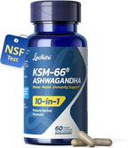 KSM-66 Ashwagandha Supplements | Ashwagandha Root Extract for Women & Men | 10-in-1 Adaptogen Complex for Cortisol Manager, Stress, Energy & Immune Support | 60 Vegan Capsules
