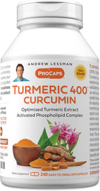 ANDREW LESSMAN Turmeric 400mg - 240 Capsules - 95% Curcuminoids as Phospholipid Complex for Optimum Benefits and Absorption, High Potency Standardized Extract, Small Easy to Swallow Capsules