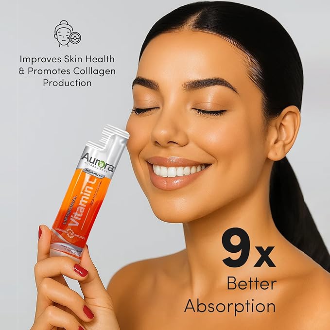 Aurora Nutrascience Liposomal Liquid Vitamin C - Healthy Immune Support Supplement for Adults, Sugar Free, 3000 mg per Serving, Vegan, Gluten Free, Non-GMO - 10 Single Serve Packets, Orange