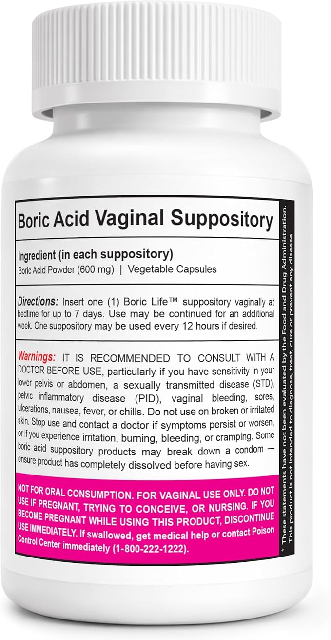 NutraBlast Boric Acid Suppositories - 100% Pure Made in USA - Boric Life Intimate Health Support (60 Count)