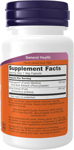NOW Foods Supplements, Pycnogenol 100 mg (a Unique Combination of Proanthocyanidins from French Maritime Pine) with Amla, 60 Veg Capsules, (Pack of 2)