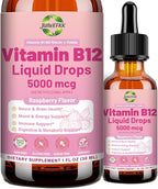 Liquid Vitamin B12 Drops 5000 mcg - Extra Strength B12 Methylcobalamin with B1 B6 B3 Folate Niacin - Fast Absorption Sublingual B-12 Drops for Energy Metabolism & Brain Function, Vegan B Complex