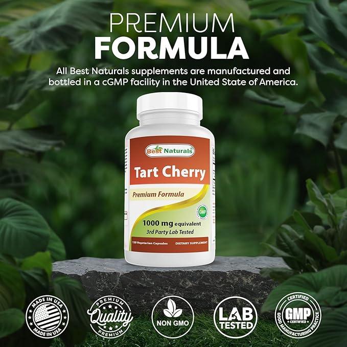 Best Naturals Tart Cherry Extract 1000 mg (Non-GMO) Veggie Capsules - Promotes Healthy Uric Acid Levels Within Normal Range, Healthy Joint Function & Promotes Healthy Sleep Cycle, 120 Count