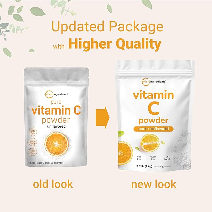 Micro Ingredients Pure Vitamin C Powder, 2.2lbs (1kg) | Unflavored Ascorbic Acid Supplements | Vitamins for Women & Men | Non-GMO, Gluten Free