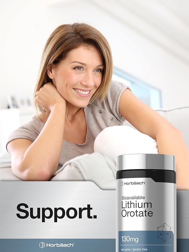 Horbäach Lithium Orotate 130mg | 180 Capsules | Non-GMO, Gluten Free, Vegan | 5mg Bioavailable Elemental Lithium