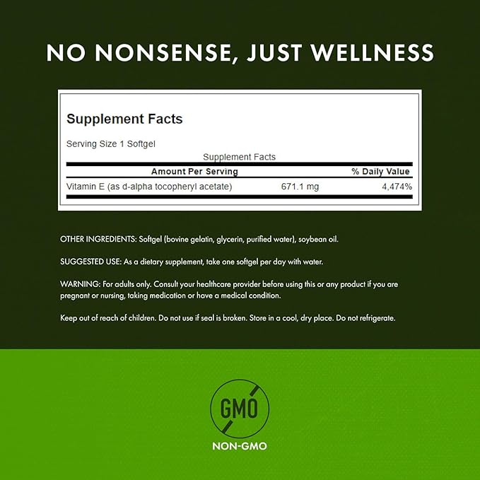 Swanson Vitamin E - Natural Vitamin Supplement Promoting Cardiovascular Health - Natural Formula Delivering Essential D-Alpha Tocopherols - (100 Softgels, 1000 IU Each)