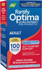 Nature's Way Fortify Optima Probiotic for Adults, 100 Billion Live Cultures, 15 Strains, Supports Digestive and Immune Health*, Plant-Based Prebiotic Fiber, 30 Capsules (Packaging May Vary)