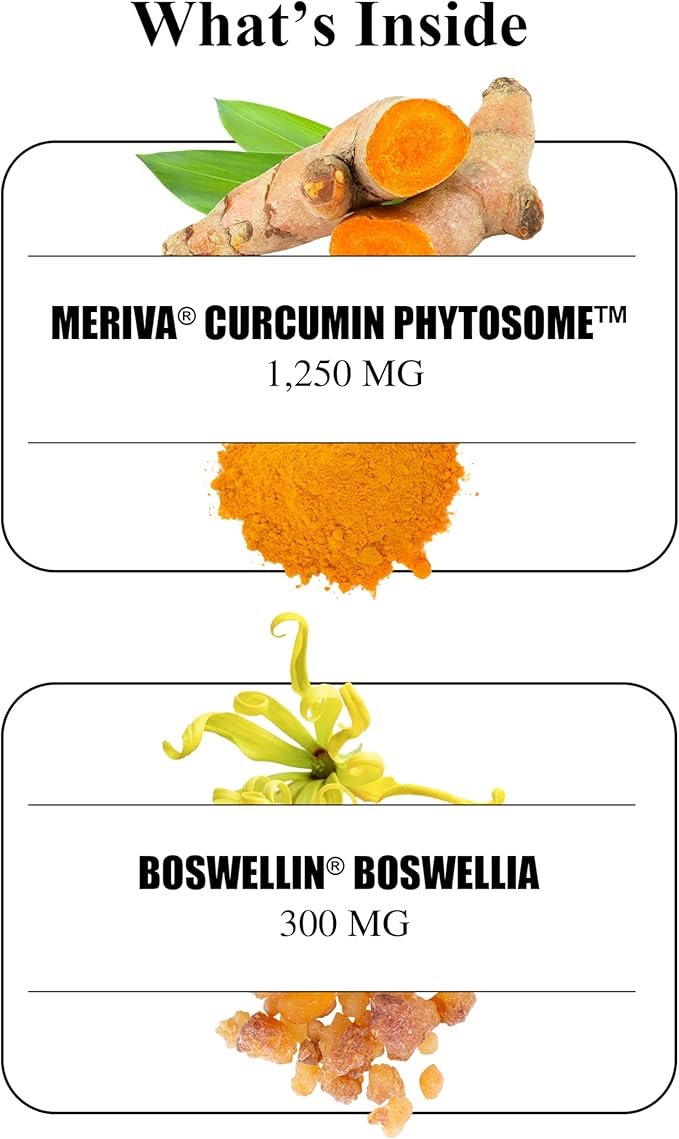 Durable Turmeric - 1250 mg Meriva Curcumin, 29X More Absorption + Boswellia – Joint Comfort, Mobility & Healthy Inflammation – Doctor Formulated, Vegan, Non-GMO, Made in USA (60 Capsules)