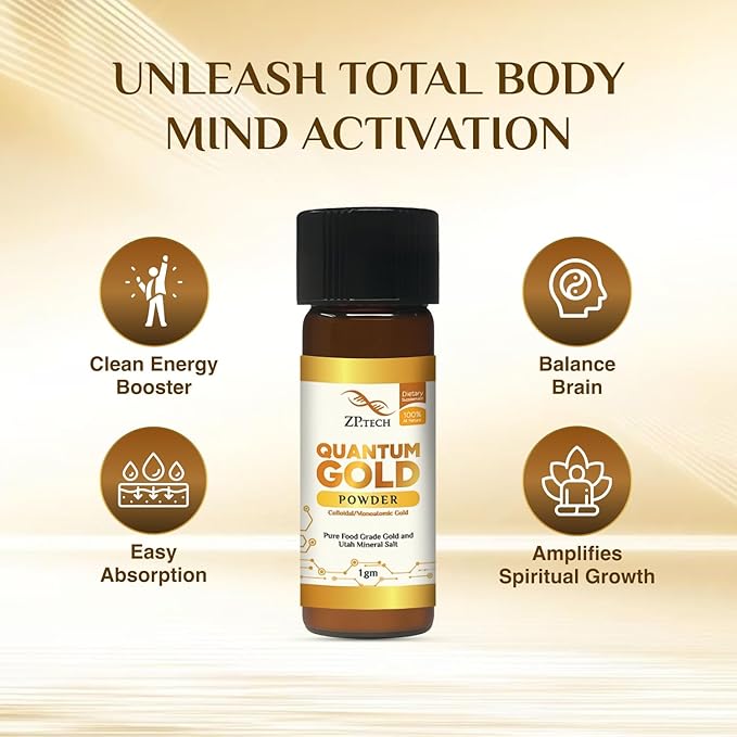 Quantum Gold 24K Ormus Gold Concentrate | Pure Ormus Colloidal Monoatomic Gold Powder Supplement | Decalcify Pineal Gland | Enhance Brain Wave Activity & Higher Energy Alignment 1g.