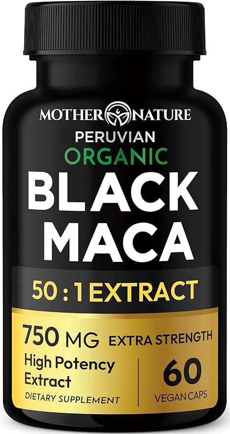 Black Maca Root 50:1 Extract 37,500mg – 60 Capsules Organic Peruvian Maca Peruana Supplement for Men | High Potency Energy, Mood & Performance Support | Vegan, Non-GMO