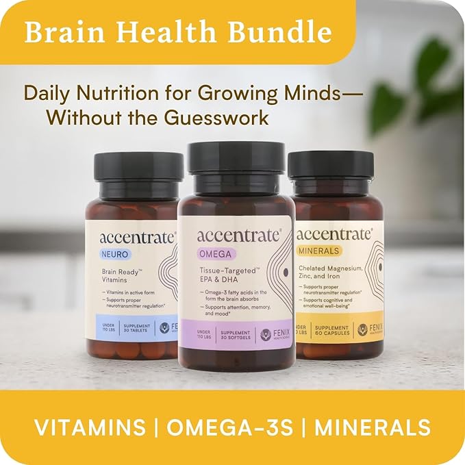Accentrate Minerals - Magnesium Supplement for Kids – Chelated Magnesium Zinc Iron (Mg Zn Fe) – Mental Wellness Mineral Supplement for Focus, Mood & Brain Support – Bioavailable – 60 Capsules
