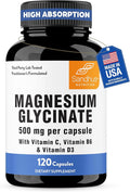 Magnesium Glycinate 500mg High Absorption Capsules with Vitamin C D3 B6 Zinc | Quality Sleep, Relaxation & Muscle Health Supplement for Women and Men | Chelated Magnesium 120 Count | Easy to Swallow