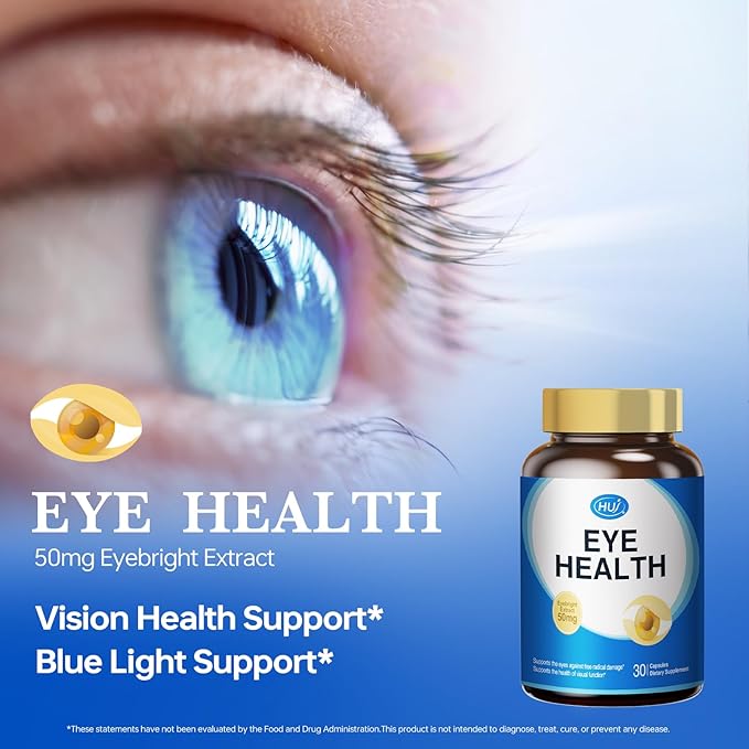 HUJ Eye Health - Eye Supplement for Adults with Pycnogenol®(French Maritime Pine Bark Extract)，Bilberry Extract，Lutein - Supports Vision, Eye Function, and Blue Light Protection* - 30 Capsules