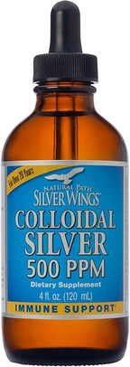 Natural Path Silver Wings Colloidal Silver 500ppm Immune Support Supplement 4 fl. oz. Dropper,(Pack of 2)