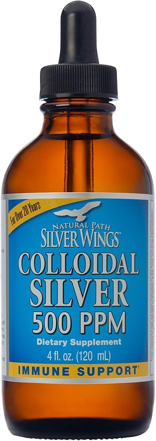 Natural Path Silver Wings Colloidal Silver 500ppm Immune Support Supplement 4 fl. oz. Dropper,(Pack of 2)