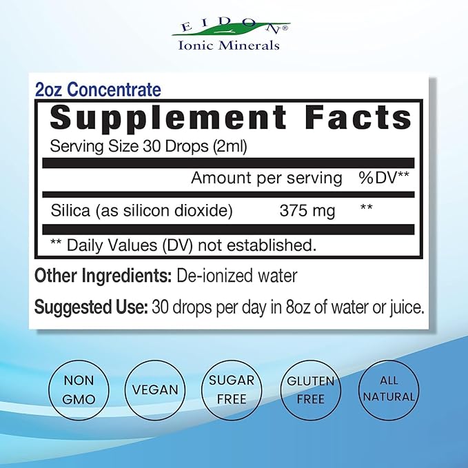 Eidon Ionic Minerals Liquid Silica & Zinc Drops, 2 Fl Oz, Immune Health, Skin Care, All-Natural Ingredients, No Artificial Colors or Preservatives