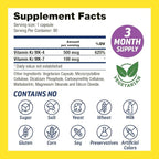 Natural Vitamin K2 MK4 & MK7 | 600 Mcg High Potency Dual Action for Bone Strength & Heart Health - Made in USA Backed by 30+ Years - Kosher & cGMP Certified, Non-GMO - 3 Month Supply