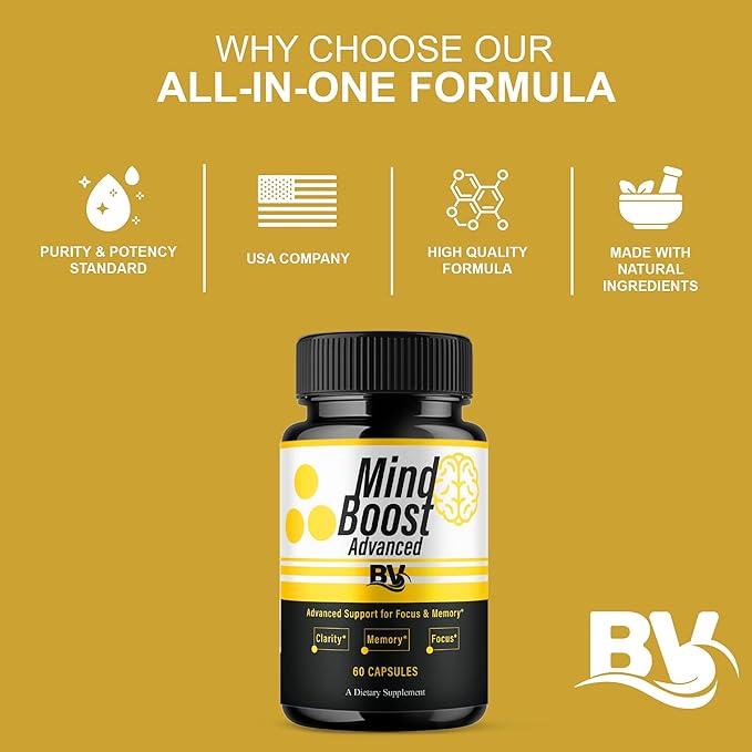 BLUE VIBE Mind Boost Premium Health & Wellness Nootropic Supplement, MindBoost Advanced All Natural Health Management & Overall Wellness Support Supplement Formula Pills (2 Pack - 120 Capsules)