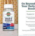KAL Ultra B12 Methylcobalamin 10,000mcg, High Potency Vitamin B-12 for Healthy Energy, Metabolism, Nerve, Red Blood Cell Support,* Natural Raspberry Flavor, Vegetarian, 30 Micro Tablets, 30 Servings