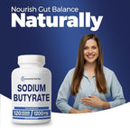 Sodium Butyrate Capsules 1200mg, High Absorption Postbiotic, 120 Count, Standardized Butyric Acid, Vegan, Non-GMO & Gluten-Free Butyrate Supplement for Women and Men