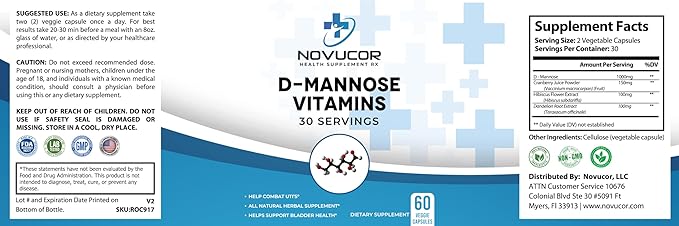 D-Mannose Vitamins with Hibiscus Root Extract, Urinary Health Support