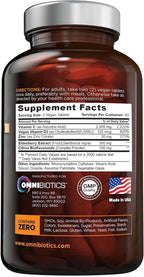 OmniBiotics Ultimate Vitamin C Supplement 2000mg – with Zinc, Elderberry Extract, and D3 – High Potency Immune Support & Collagen Booster – 120 Vegan Tablets