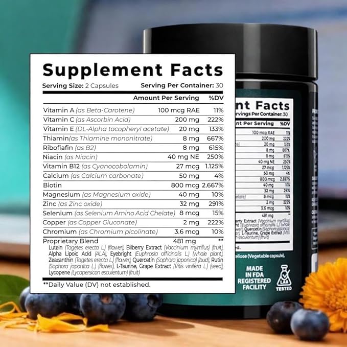 Premium Eye Vitamins – 200 mg Lutein and Zeaxanthin Supplement – Clear Vision & Eye Health Support* – 23 in 1 Complex with Lutein, Zeaxanthin, Vitamins & Minerals – 60 Veg Caps