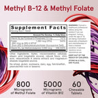 Jarrow Formulas Methyl B-12 & Methyl Folate, Bioactive Vitamin B9 and Vitamin B12 Supplement, Healthy Brain Function & Metabolism, 60 Chewable Tablets, 60 Servings (Pack of 2)