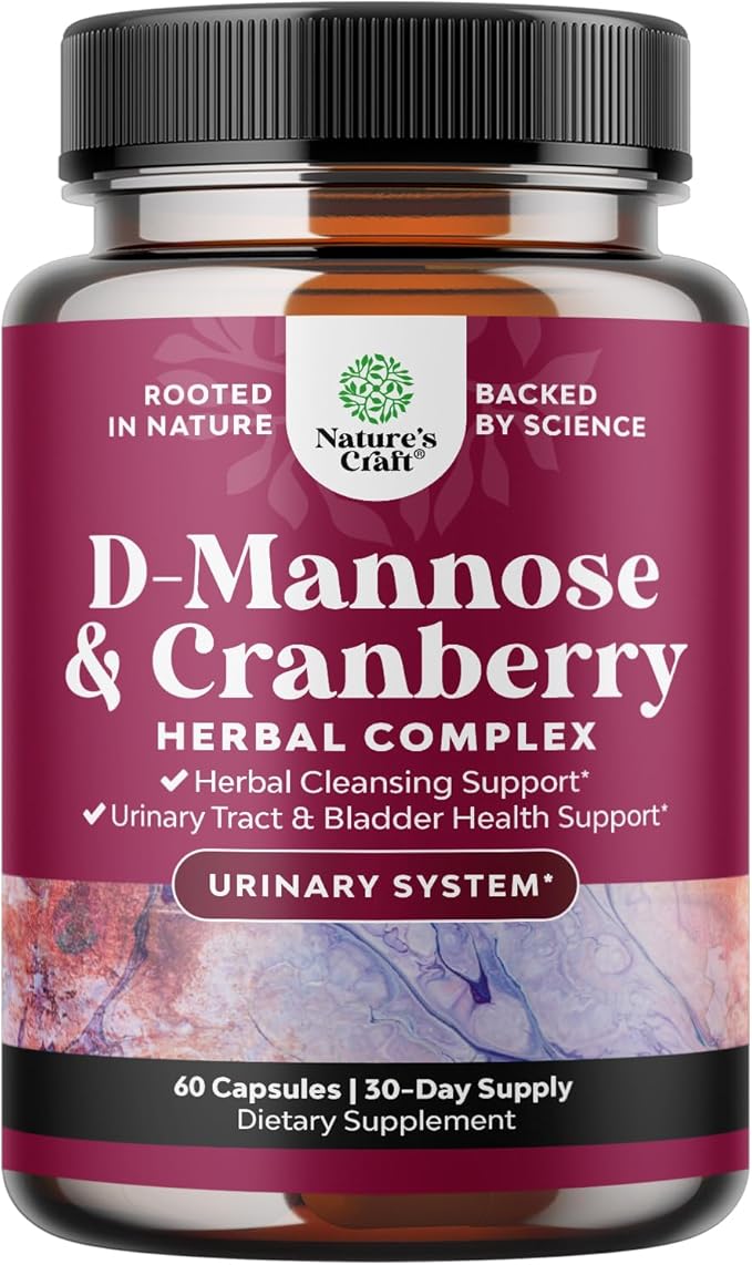 D Mannose with Cranberry Supplement - D Mannose 1000mg per Serving Capsules for Kidney Defense Support & Cleanse and Urinary Tract Health for Women & Men - Adults Bladder Health Supplement - 60 Count