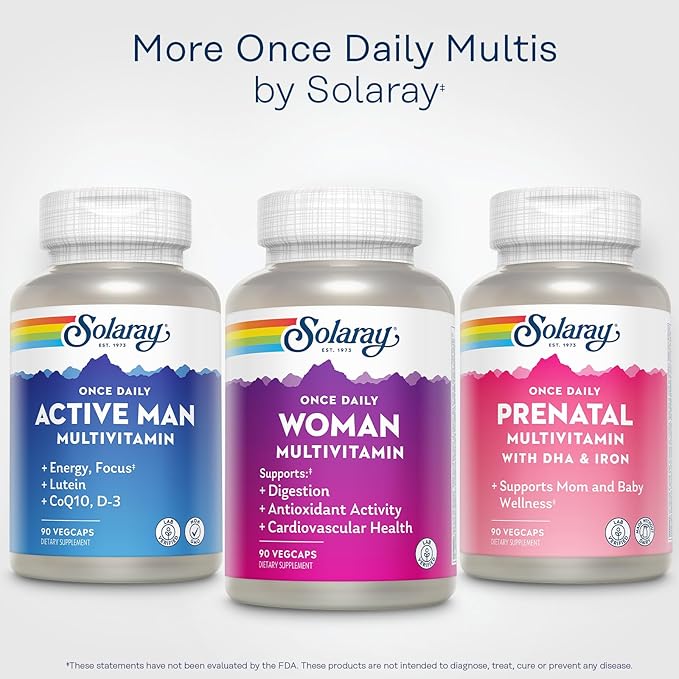 SOLARAY Once Daily Woman Multivitamin with Iron, Cellular Energy, Digestion, Red Blood Cell Support, Multivitamin for Women w/Vitamin D, Vitamin B12, Prenatal Vitamins Support w/Folic Acid, 90 Serv