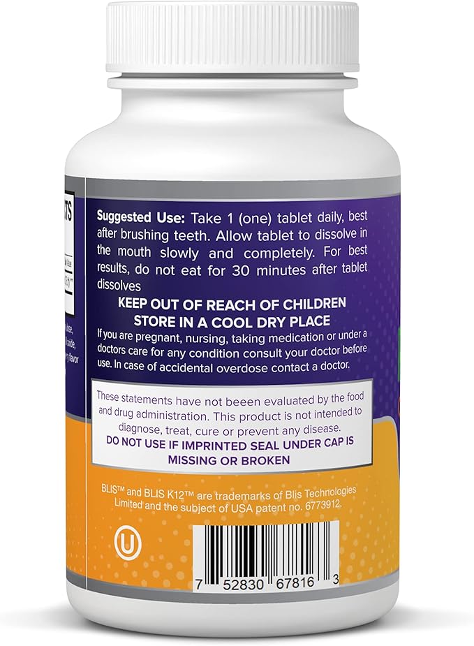 Oral Probiotic Supplement with BLIS K12 4 Billion CFU - Now Dairy Free - Doctor Formulated 30 Day Supply Bottle for Bad Breath, Strep, Cavities, Gum and Oral and Dental Health - Sugar Free - USA Made