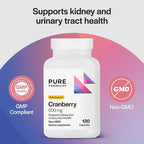 PureFormulas Cranberry 500 mg - Supports Kidney and Urinary Tract Health - Antioxidant Supplement for Immune Protection and Cellular Health - Cranberry Pills for Women & Men - Non-GMO - 120 Capsules