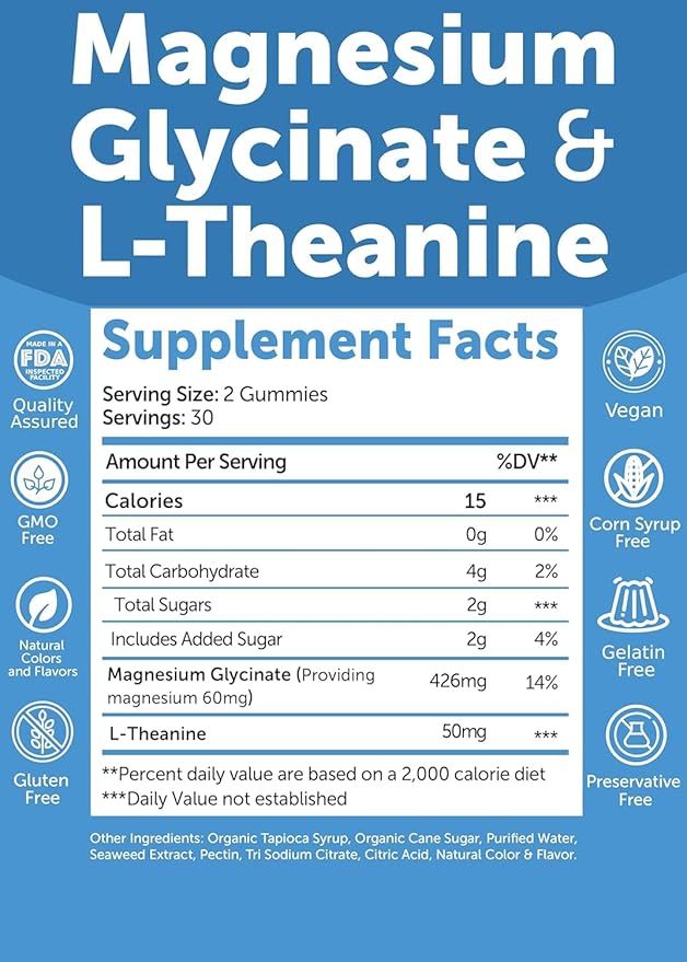 Lunakai USA Made Magnesium Glycinate Gummies 426mg with L-Theanine – Calm, Sleep, Stress Relief for Adults & Kids, Non-GMO, Vegan - 3 Pack