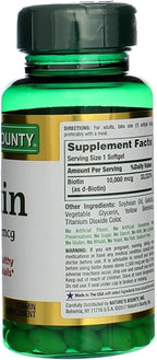 Nature's Bounty Biotin 10000 mcg, Supports Healthy Hair, Skin and Nails- Rapid Release Softgels- 120 Ct.,