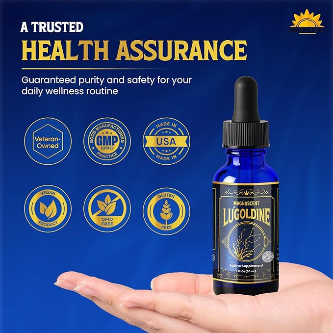 Lugoldine Iodine Drops 1 oz – Patented Process (US20090022816A1), 150 mcg Iodine (100% Daily Value), Alcohol-Free & Glycerin-Free, Liquid Iodine Supplement (1 Ounce (Pack of 1))