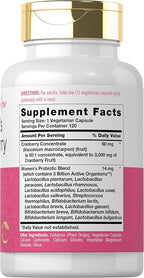Carlyle Women's Cranberry Plus Probiotics | 120 Capsules | with 14 Probiotic Strains | Vegetarian, Non-GMO, Gluten Free Supplement | for Her