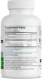 Bronson Omega 3 Fish Oil Triple Strength 2720 mg, High EPA 1250 mg DHA 488 mg, Non-GMO Heavy Metal Tested, 90 Softgels