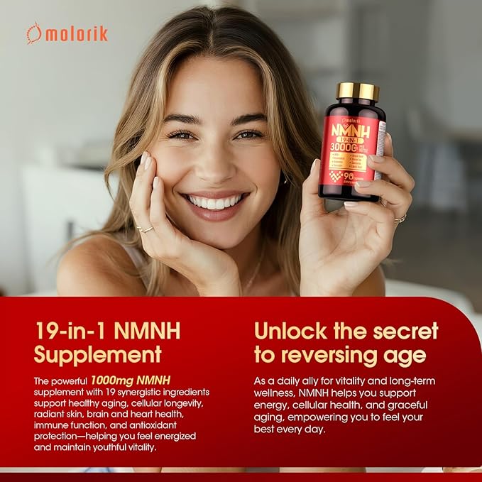 19-in-1 NMNH Supplement 1000mg, NAD Supplement to Boost NAD+ Levels, NMN Supplement Alternative with Resveratrol, Quercetin, Berberine, Grape Seed for Energy, Cellular Health & Healthy Aging, 90 Count