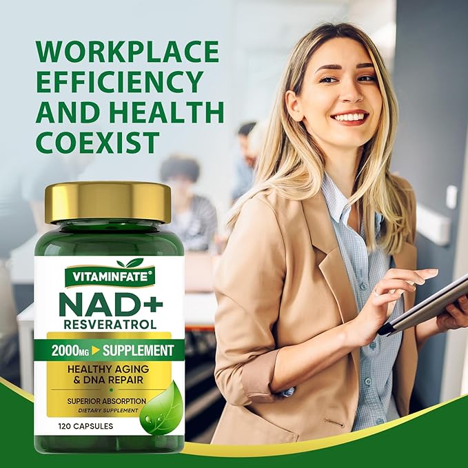 NAD+ Supplement 2000 mg - 120 Capsules True NAD+ & Resveratrol, NMN Alternative Supports Anti-Aging, Cellular Energy & Repair, Metabolism & Brain Boost for Men & Women