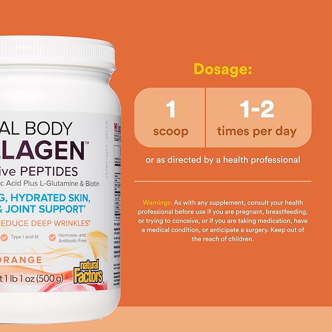 Natural Factors, Total Body Collagen, Bioactive Peptides Powder for Healthy Skin, Hair & Joints, Orange
