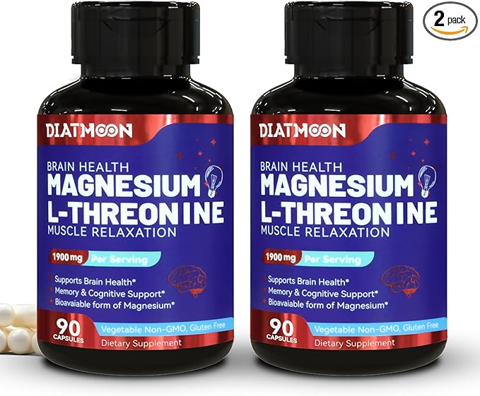 2 Pack Magnesium L-Threonine, High Absorption Magnesium Supplement,1900mg Magnesium Threonine, Gluten Free, 180 Vegan Capsules