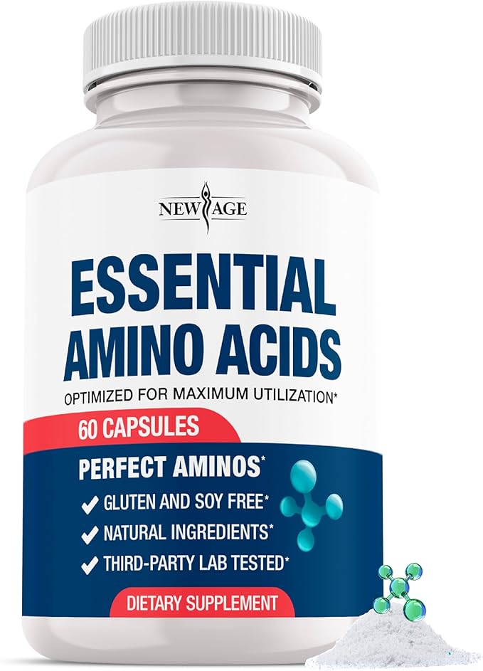 NEW AGE Amino Acid Complex – 20 Aminos with BCAAs, L-Glutamine, L-Arginine & Hyaluronic Acid – Supports Recovery, Energy, Immune Health & Wellness – Non-GMO, Gluten-Free – 60 Capsules