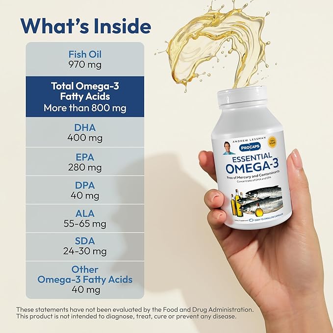 ANDREW LESSMAN Essential Omega-3 Unflavored - 360 Softgels - Ultra-Pure, High Potency Omega-3 Oils. High DHA, No Stomach Upset, No Contaminants, No Mercury. Small Easy to Swallow Softgels