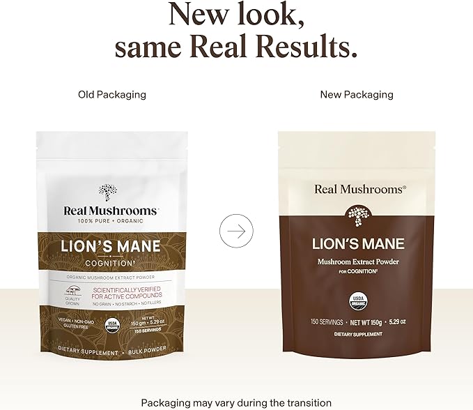 Real Mushrooms Lion’s Mane Supplement Powder - Organic Lions Mane Extract - Functional Mushrooms with Verified Beta Glucans – Functional Blend – Non-GMO, Vegan with 150 Servings